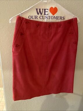 Etcetera Red Pencil Skirt with Button Accents